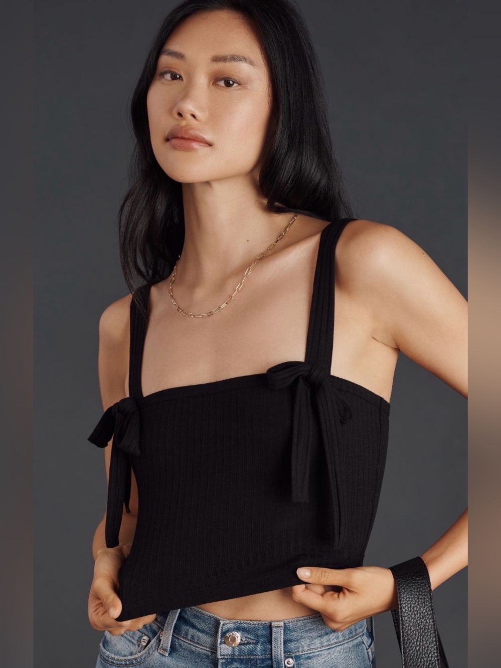 ✨ Anthropologie Ribbed Bow Knit Tank Top Sz L
